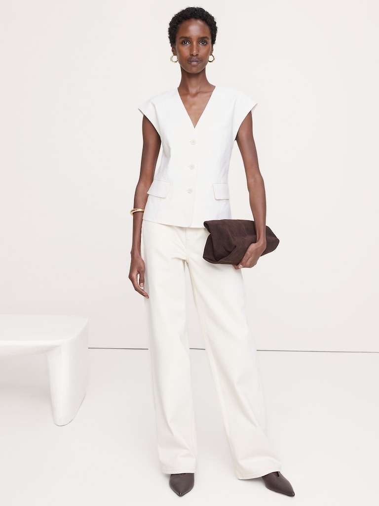 Stretch Linen-Viscose Vest