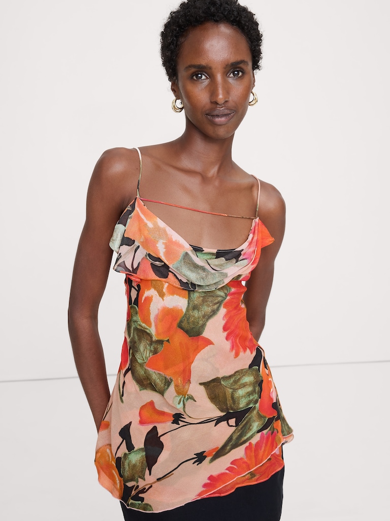 Georgette Cowl-Neck Tank