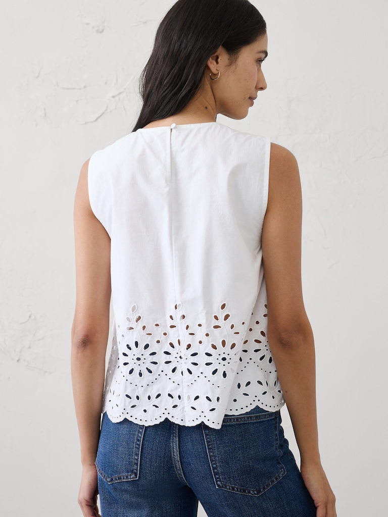 Poplin Cinched-Ties Eyelet Top