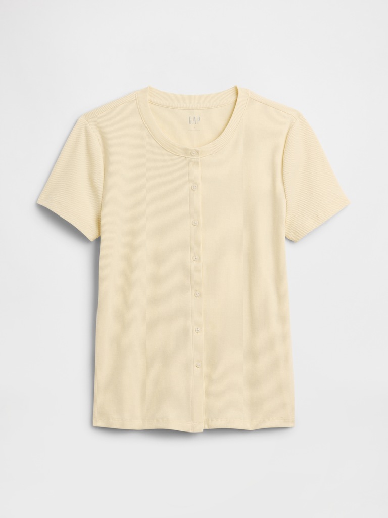 Ribbed Button-Up Top