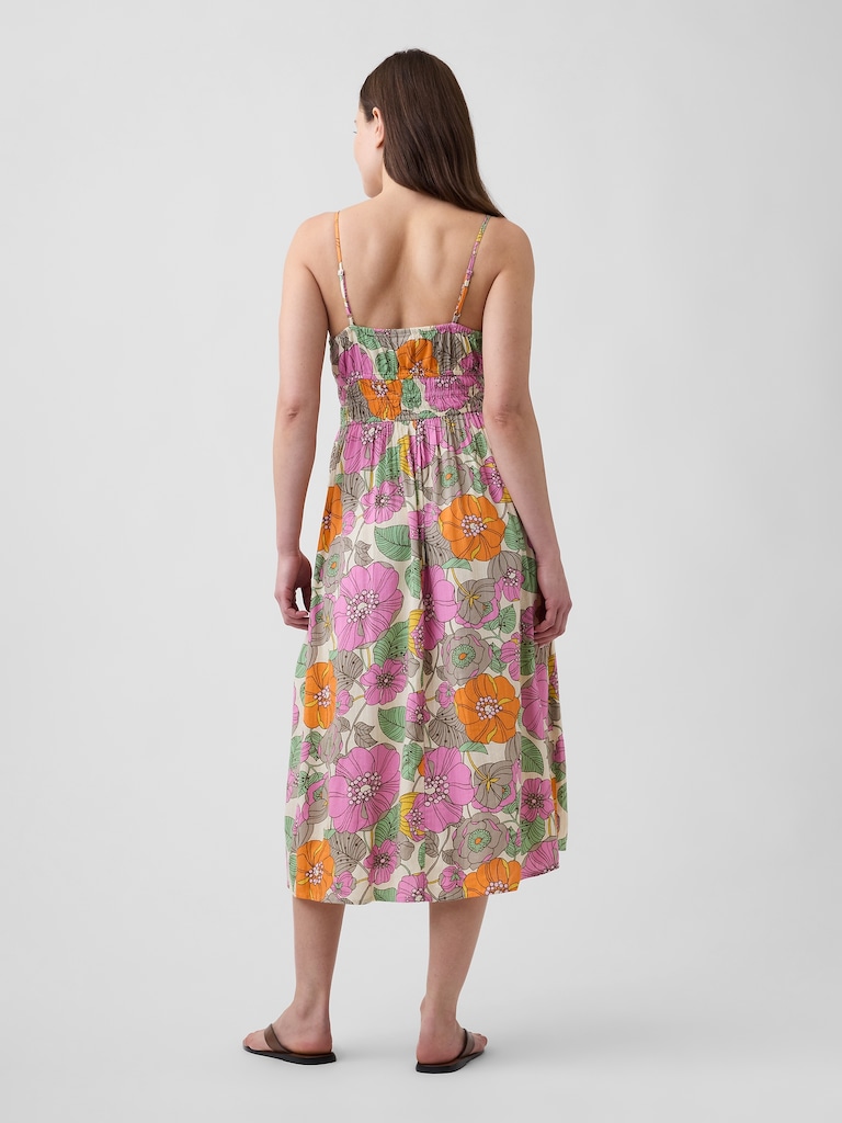 Smocked Tie-Front Midi Dress