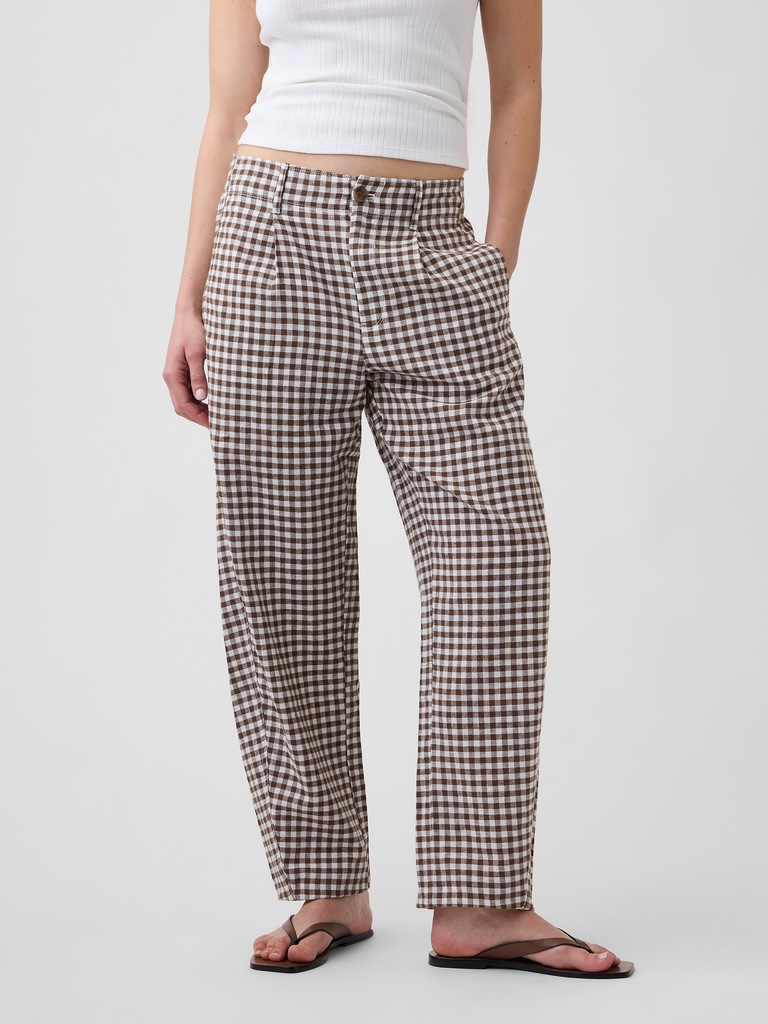 High Rise Linen-Blend Barrel Pants