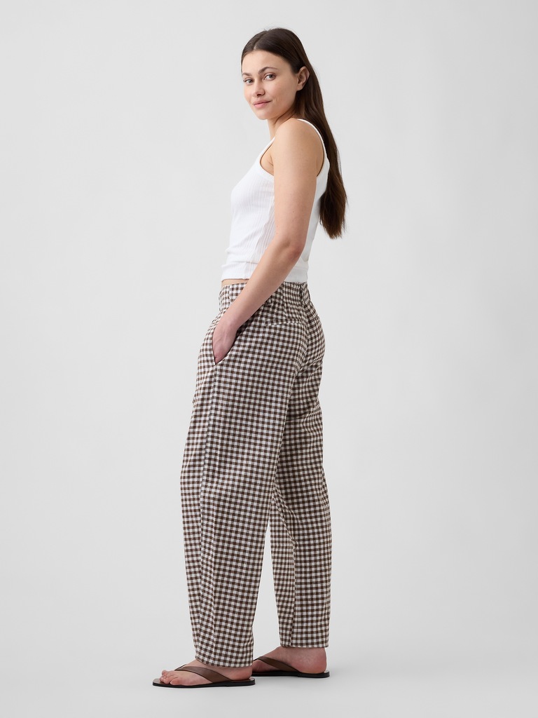 High Rise Linen-Blend Barrel Pants
