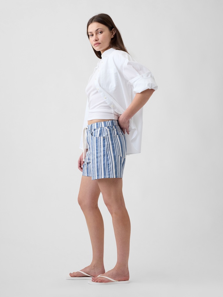 3" Mid Rise Stripe Drawstring Denim Shorts
