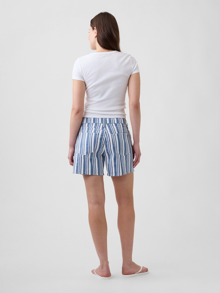 3" Mid Rise Stripe Drawstring Denim Shorts