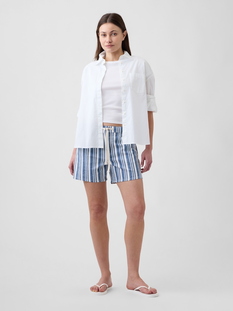 3" Mid Rise Stripe Drawstring Denim Shorts