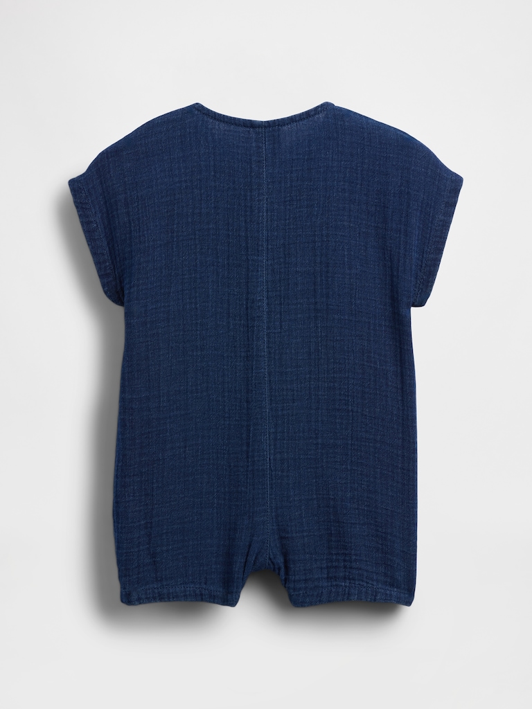 Baby Cotton Gauze Denim Shorty One-Piece