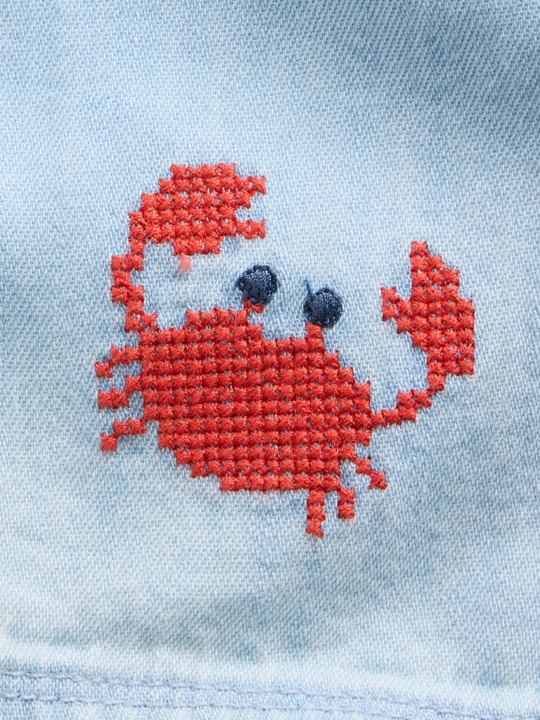 Baby Embroidered Denim Tank Shorty One-Piece