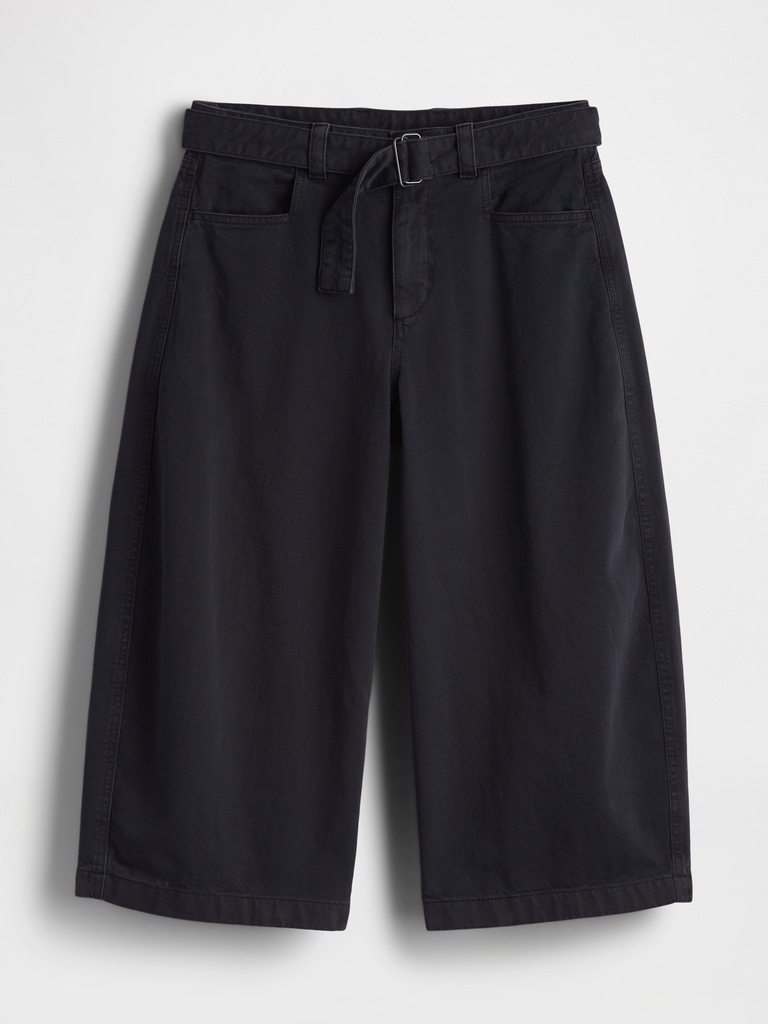 Mid Rise Belted Culotte Barrel Pants