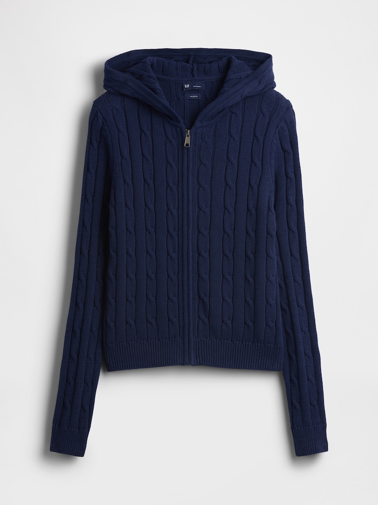 100% Cotton Cable-Knit Zip Cardigan