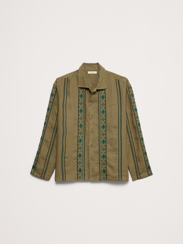 Relaxed-Fit Embroidered Linen Long-Sleeve Resort Shirt