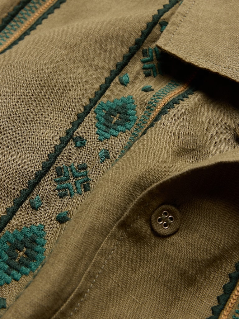 Relaxed-Fit Embroidered Linen Long-Sleeve Resort Shirt