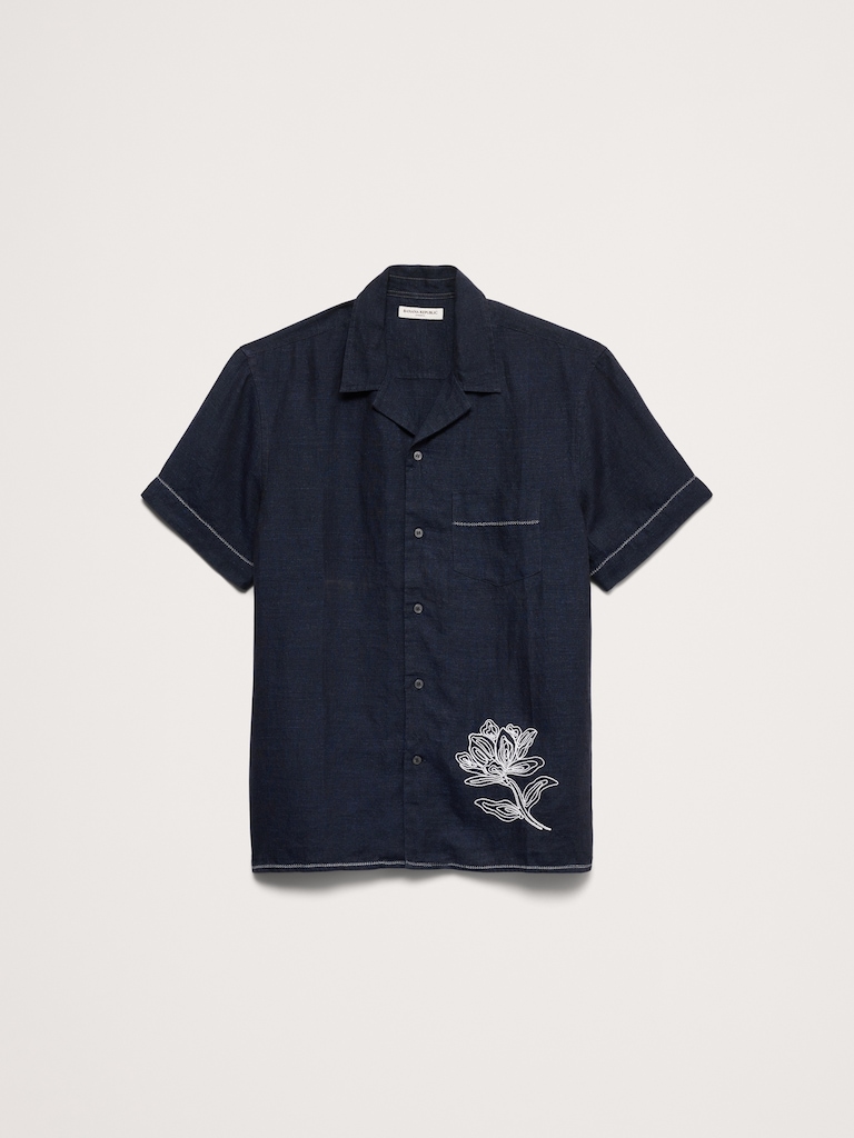Standard-Fit Embroidered Linen Resort Shirt