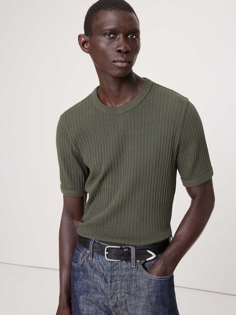 Ribbed Stretch-Cotton Crew-Neck T-Shirt