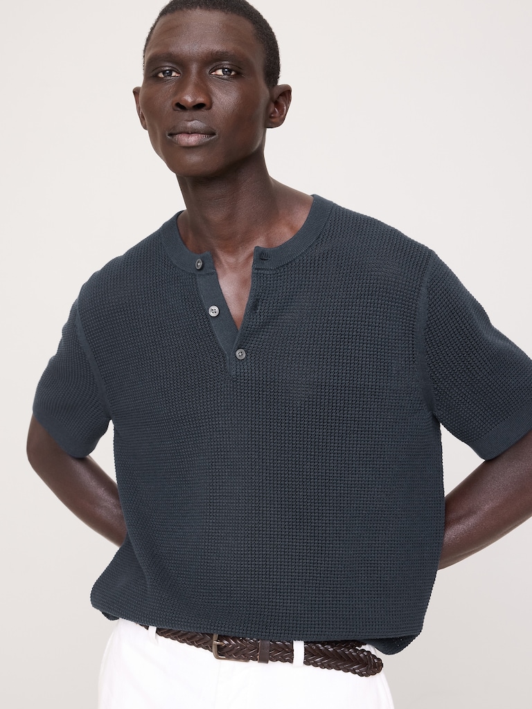 Cotton-Silk Henley T-Shirt