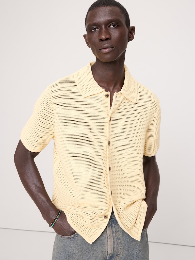 Cardigan polo en coton à mailles