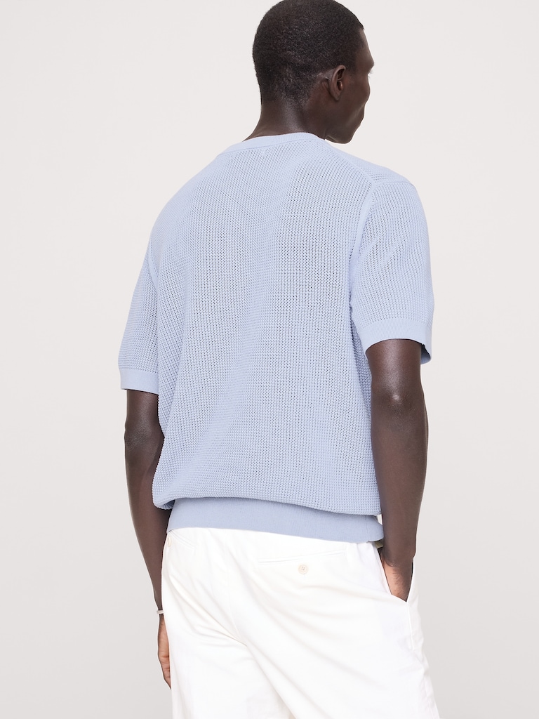 T-shirt henley en coton et soie