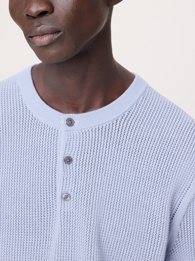 T-shirt henley en coton et soie