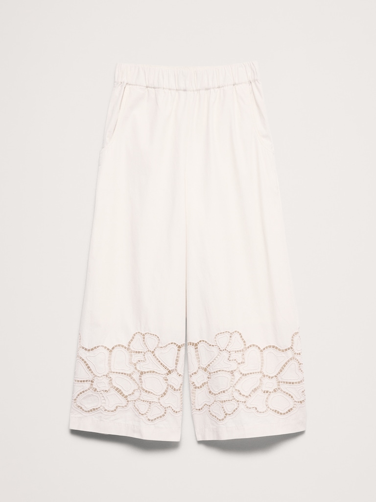 The Pull-On Wide-Leg Ankle Pant in Embroidered Poplin