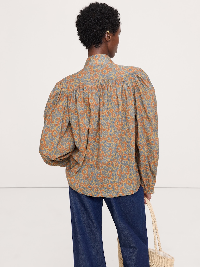 Lightweight Cotton Ruched-Shoulder Shirt