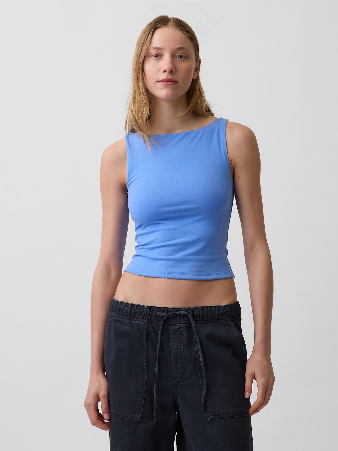 CloseKnit Jersey Boatneck Crop Tank Top