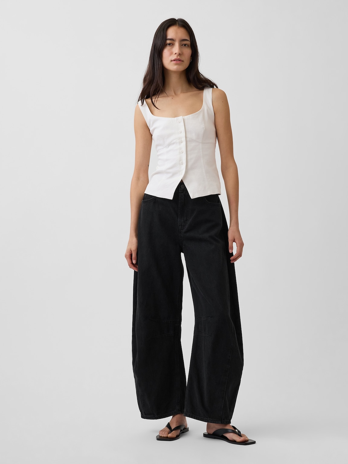 Linen-Blend Corset Vest Top