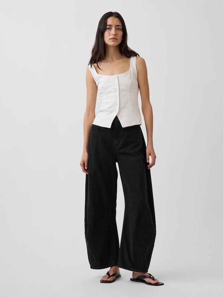 Linen-Blend Corset Vest Top