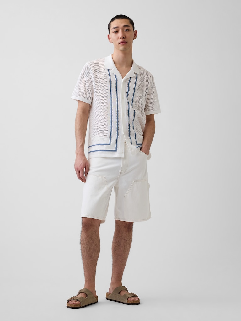 Stripe Camp Collar Sweater Shirt