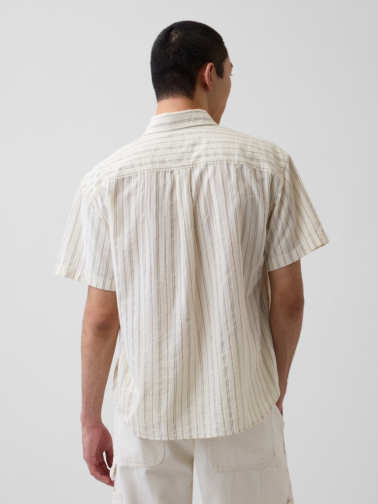 Seersucker Stripe Relaxed Curved-Hem Shirt