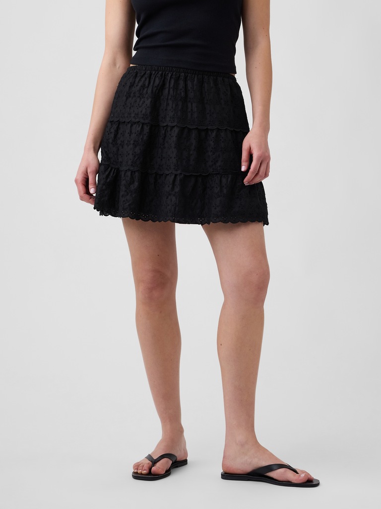 Tiered Eyelet Mini Skirt
