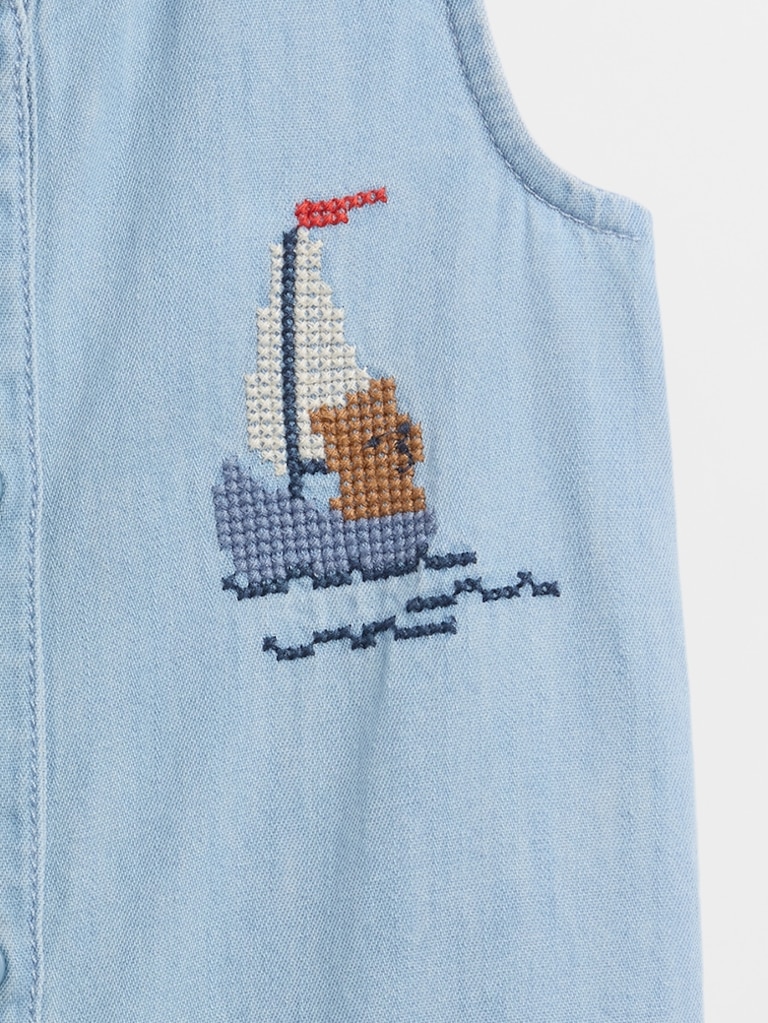 Baby Embroidered Denim Tank Shorty One-Piece