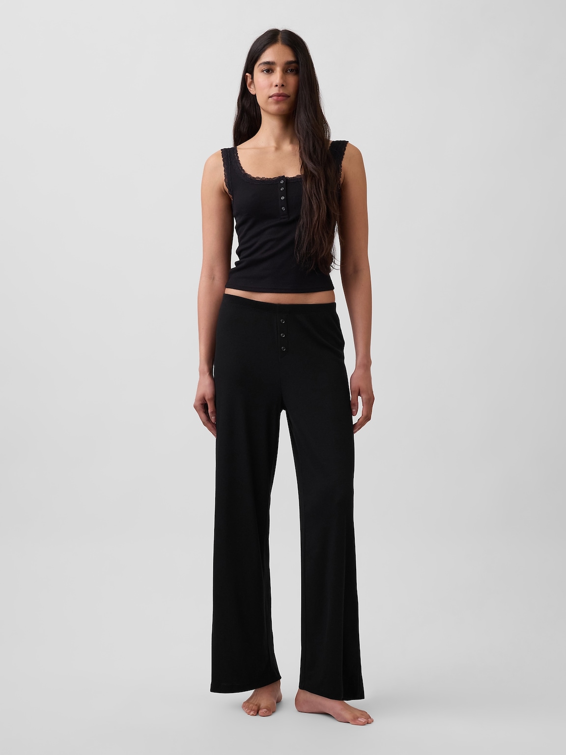 Mini Rib Lace Henley PJ Tank Top