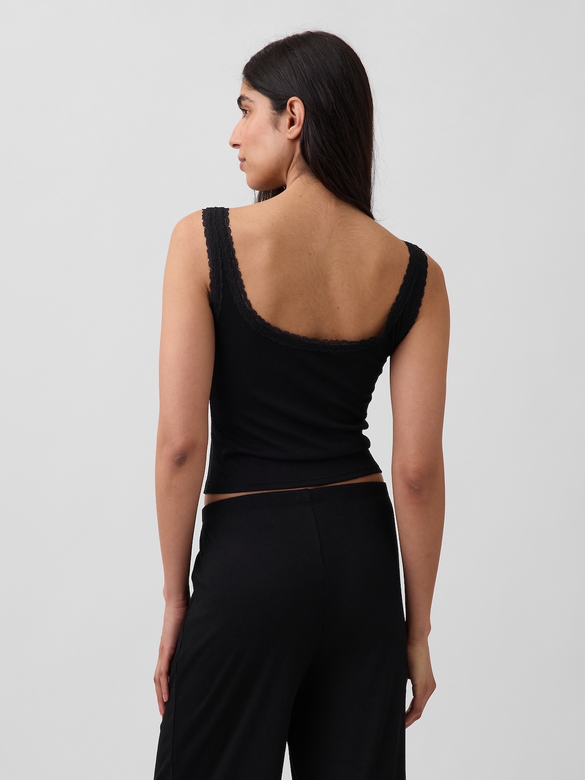 Mini Rib Lace Henley PJ Tank Top