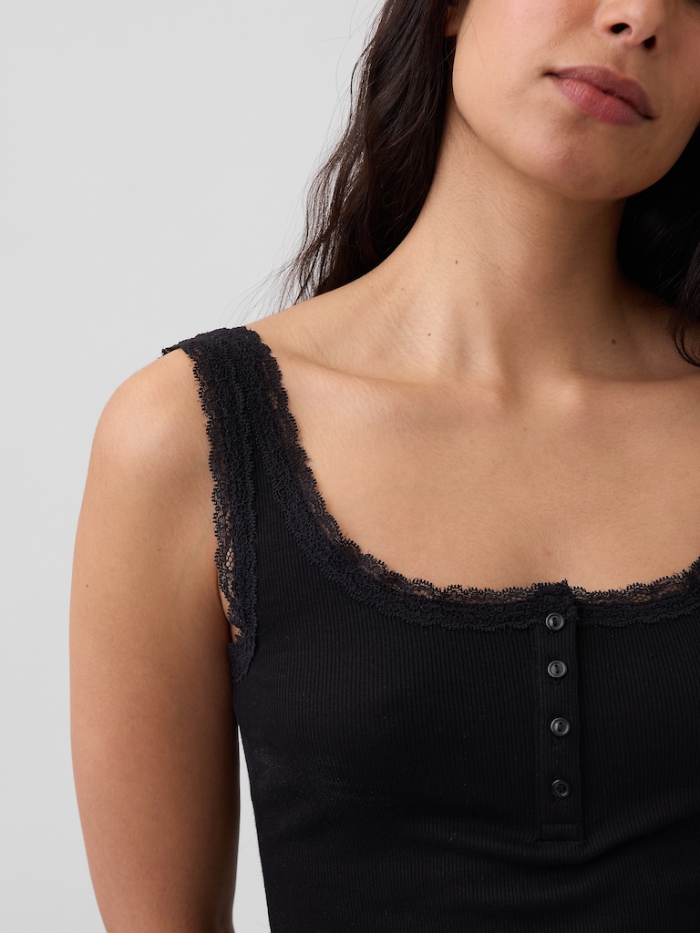 Mini Rib Lace Henley PJ Tank Top
