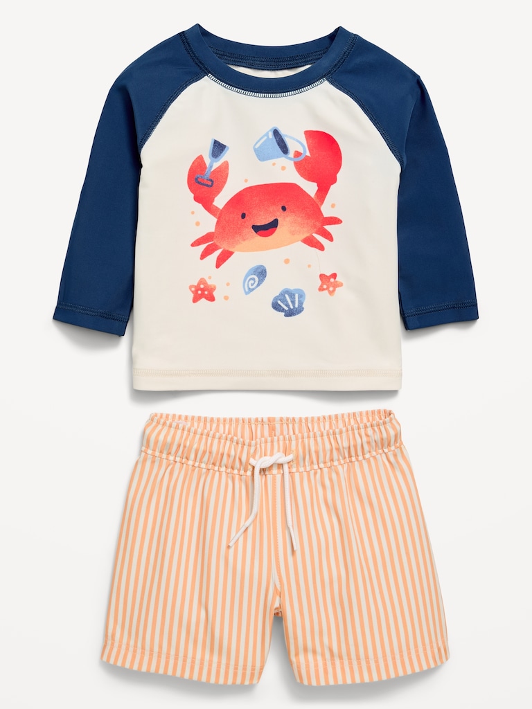 Long-Sleeve Rashguard Swim Top and Trunks Set for Baby