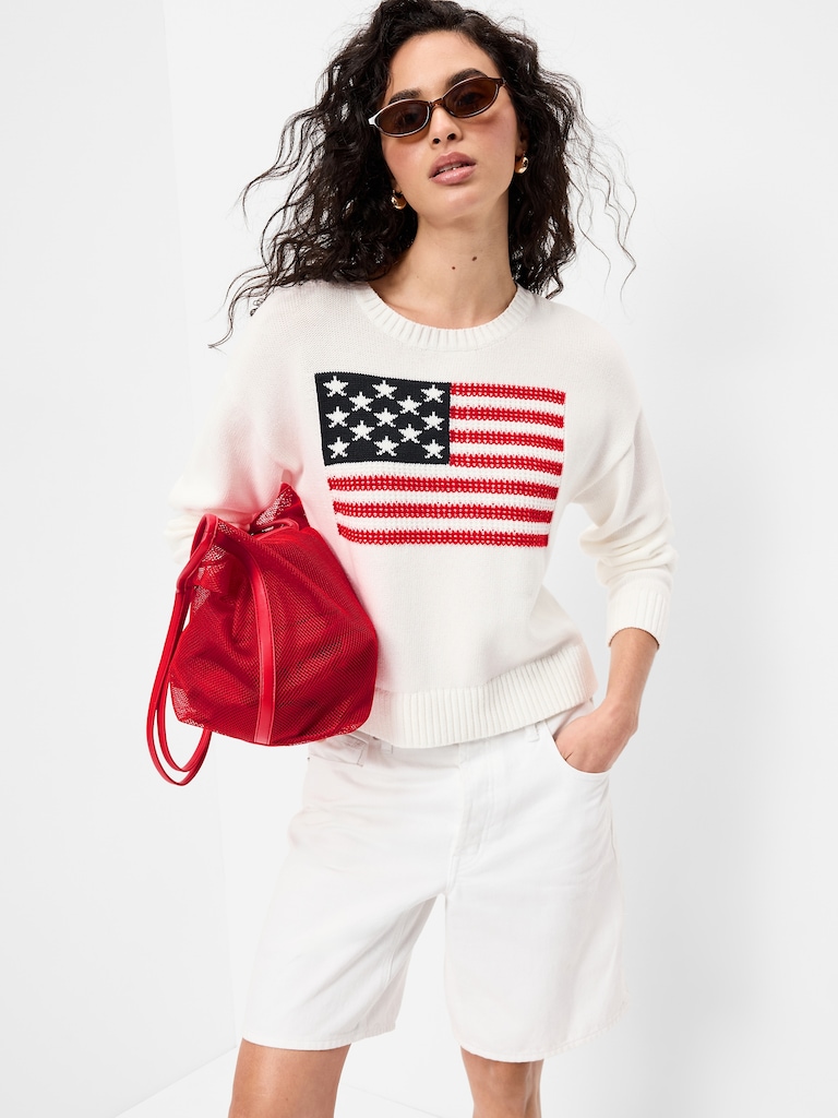 Seaside Cotton Long-Sleeve Flag Sweater