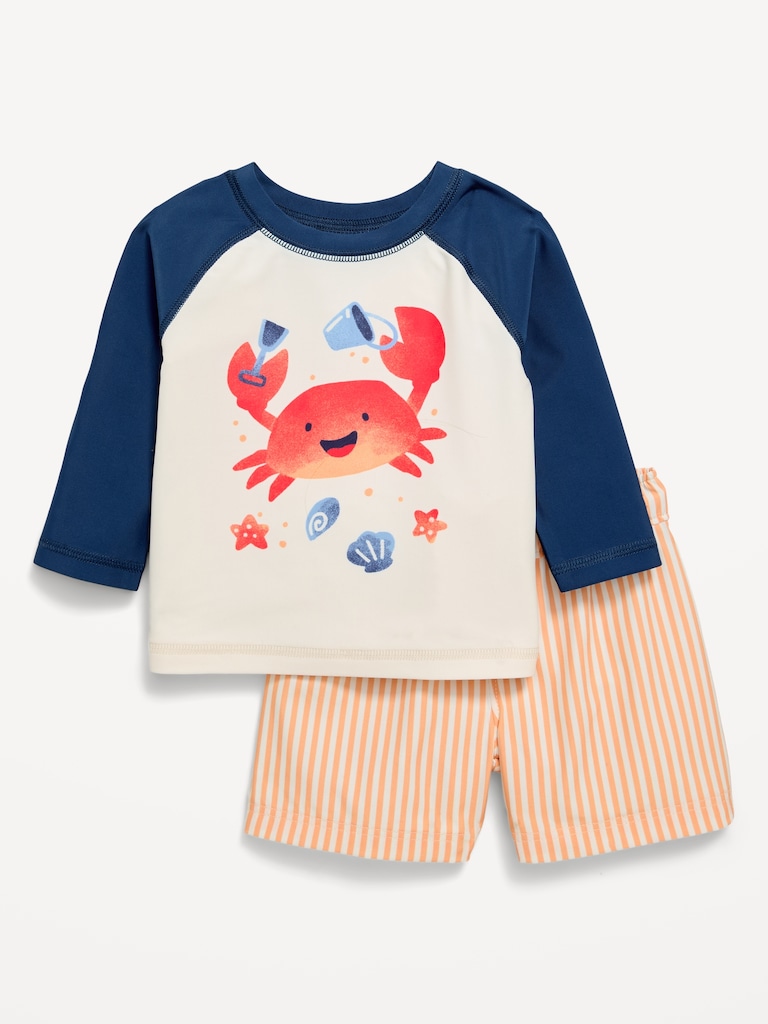 Long-Sleeve Rashguard Swim Top and Trunks Set for Baby