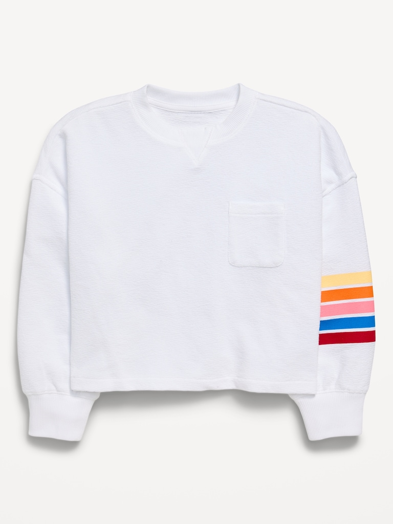 Boxy Long-Sleeve Textured Pocket T-Shirt for Girls