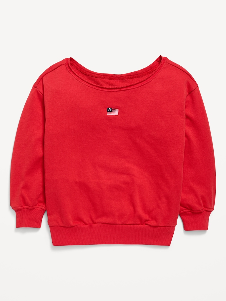 Oversized Off-Shoulder Graphic Tunic Sweatshirt for Girls