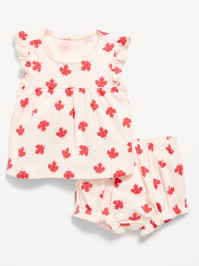 Ribbed Flutter-Sleeve Top and Shorts Set for Baby