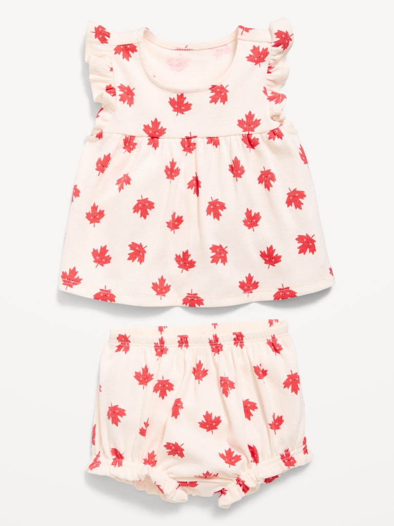 Ribbed Flutter-Sleeve Top and Shorts Set for Baby