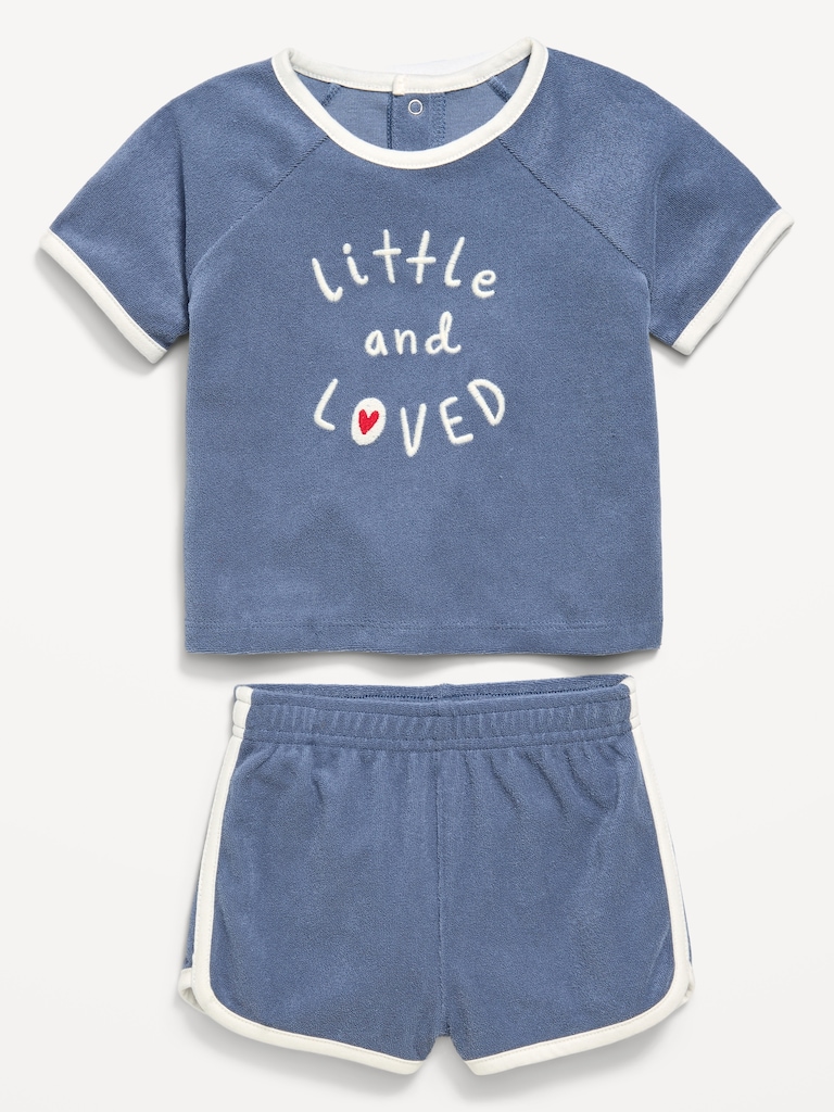 Short-Sleeve Terry Graphic Top and Shorts Set for Baby