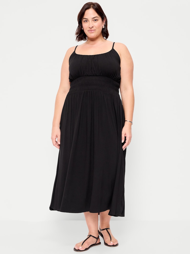 Fit & Flare Jersey Smocked-Waist Midi Dress