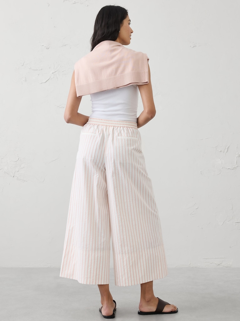 Anyday Wide-Leg High-Rise Seersucker Cropped Pant