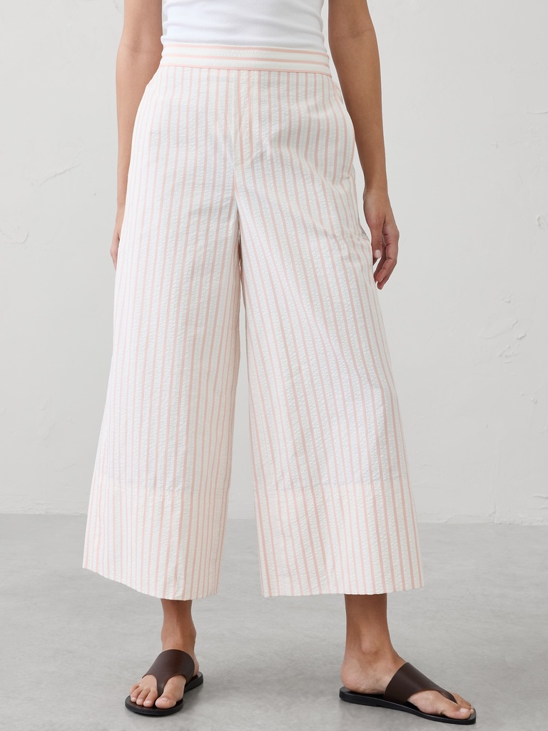 Anyday Wide-Leg High-Rise Seersucker Cropped Pant