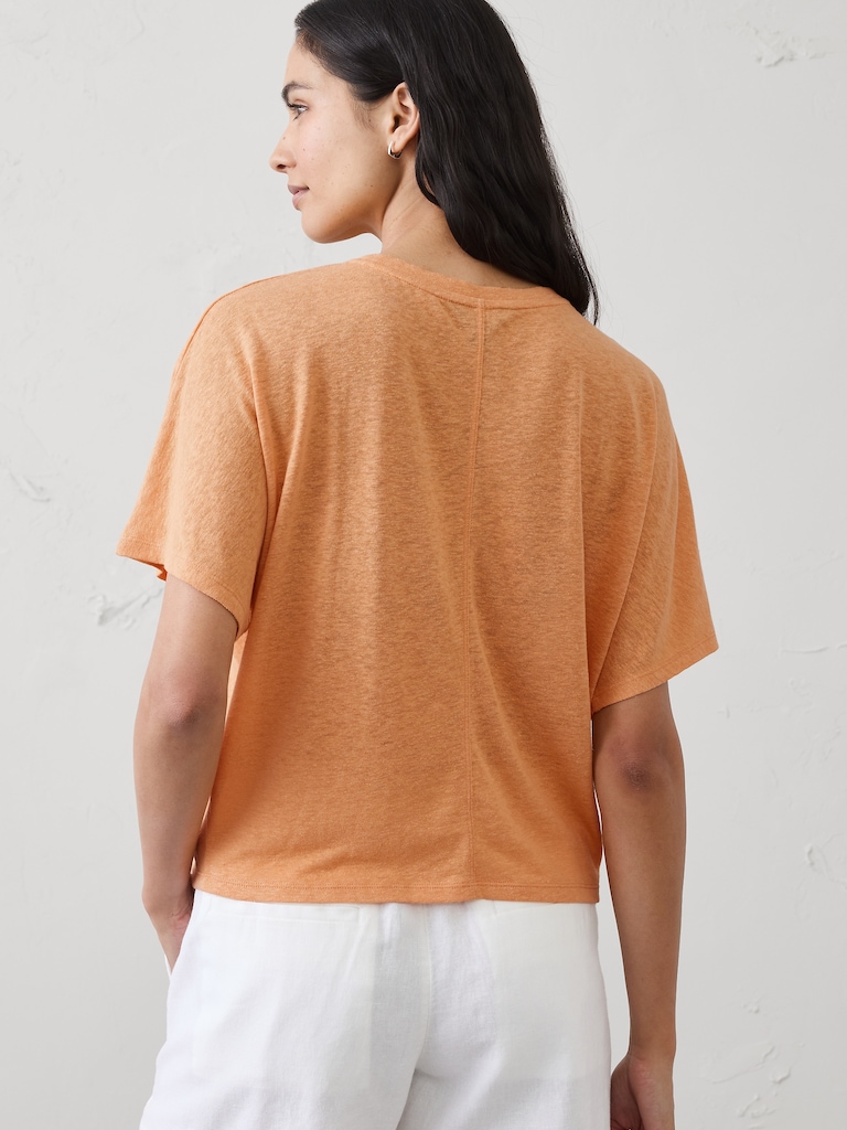 Linen-Blend Dolman-Sleeve T-Shirt