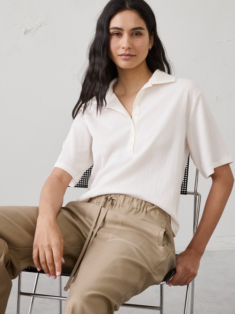 Textured Smocked Polo