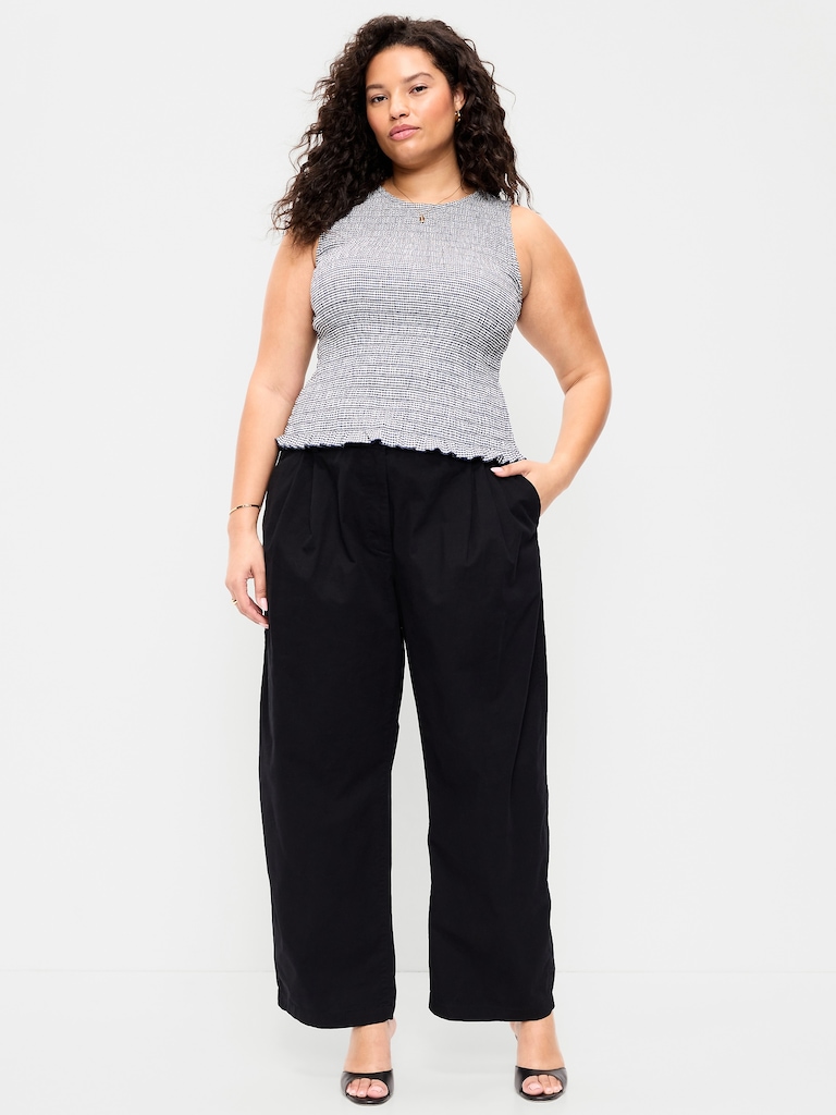 Mid-Rise Twill Barrel-Leg Pants