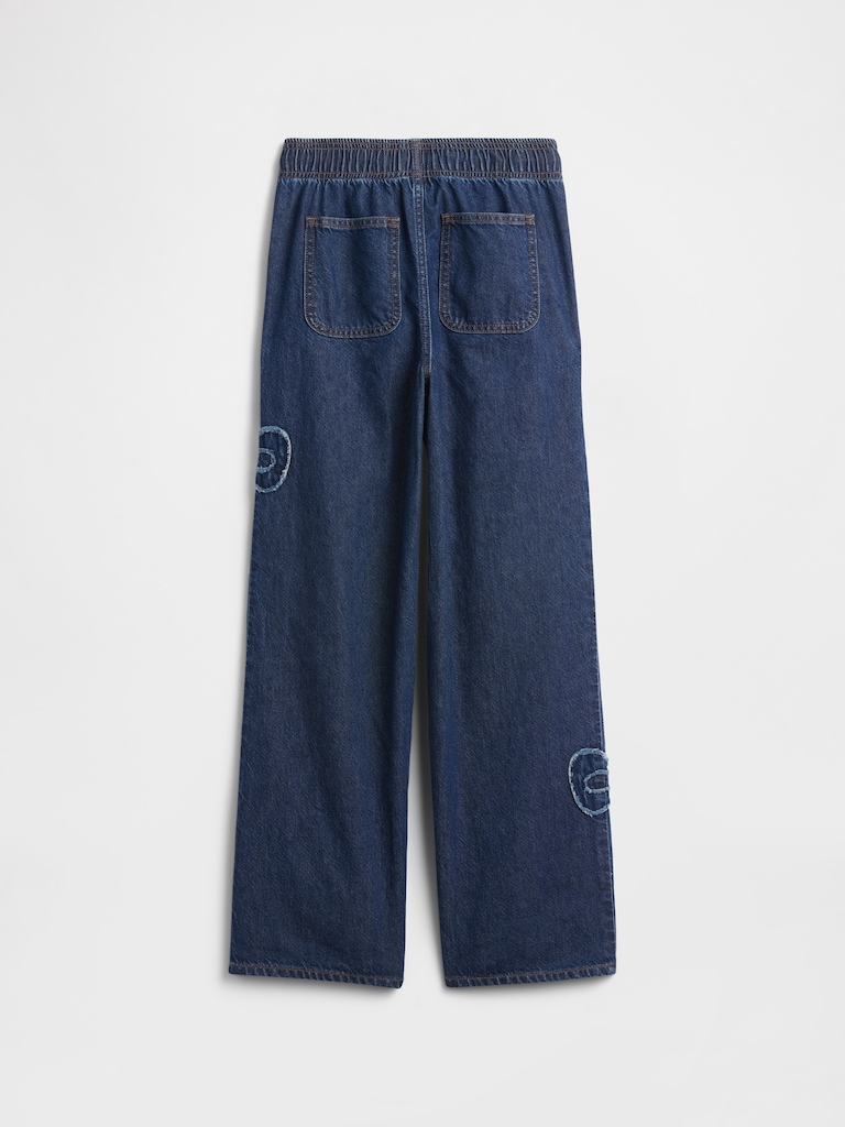Kids Mid Rise Pull-On Wide-Leg Jeans