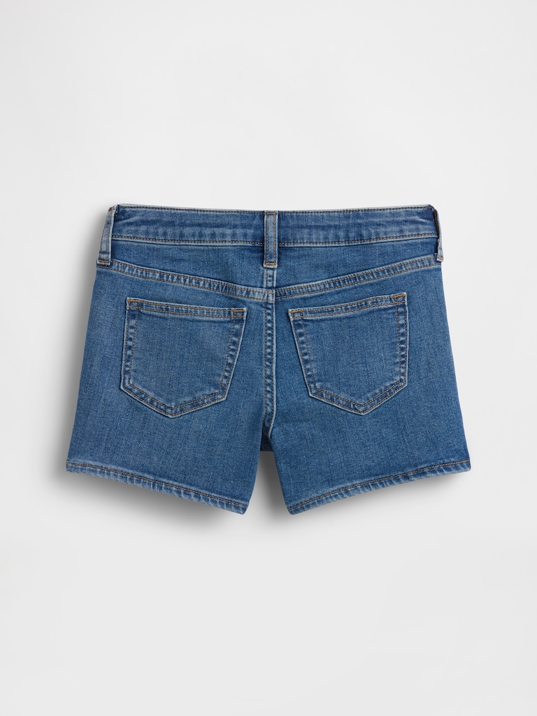 Kids High Rise Embroidered Denim Shorts